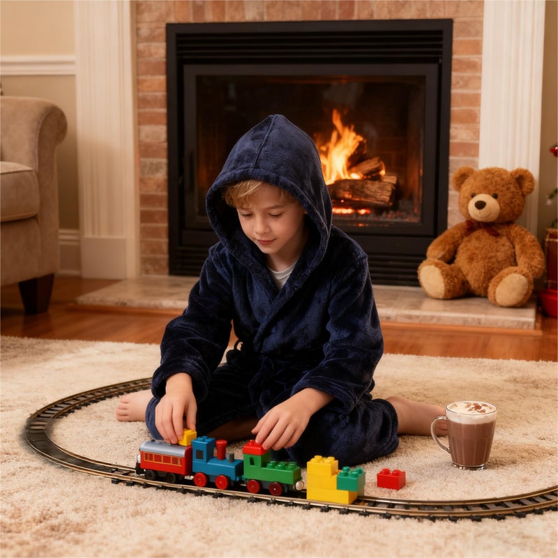 V.&GRIN Boys Fleece Robe, Hooded Plush Soft Fuzzy Bathrobe for Kids 3-14 Yearsï¼ˆNavy 7-8 - Image 2